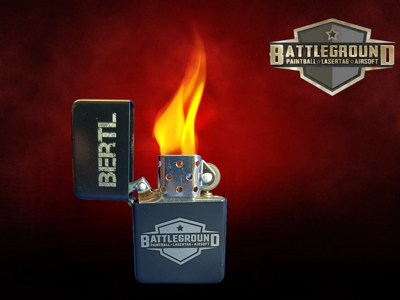 Benzinfeuerzeug Typ "Battleground" und Name